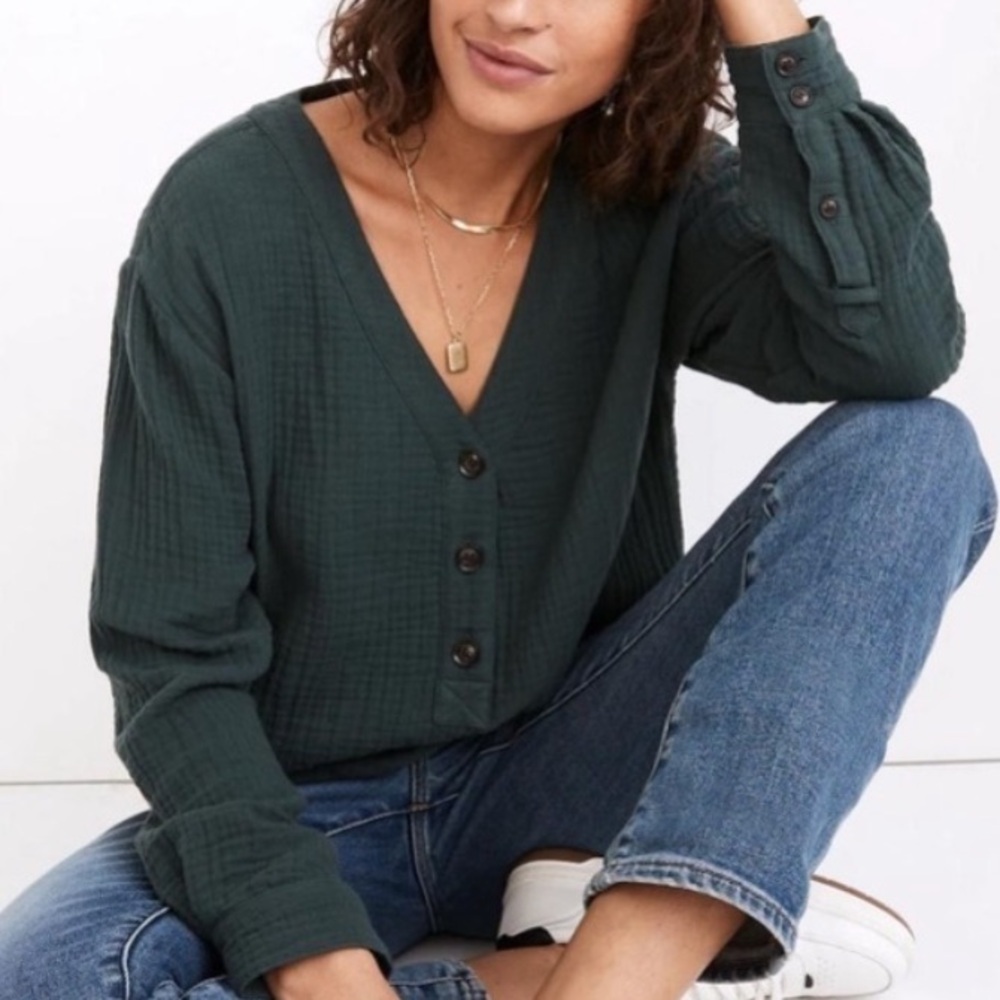 Madewell Light Spun Evert Top Midnight Green Size Small